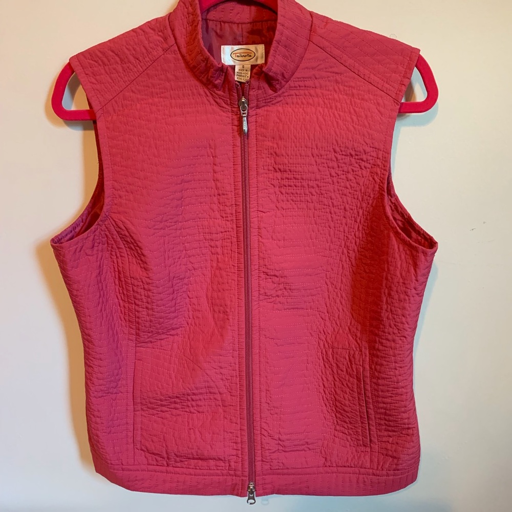 Talbots Raspberry lightly quilted nylon vest.